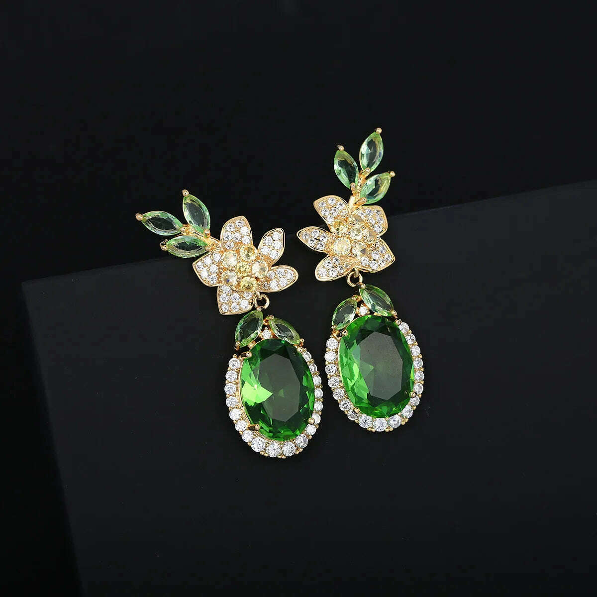 KIMLUD, Bilincolor Blossoming Flower  Lightweight Water Drop Shaped Zircon Earrings for Chrismas’ Gift, KIMLUD Women's Clothes