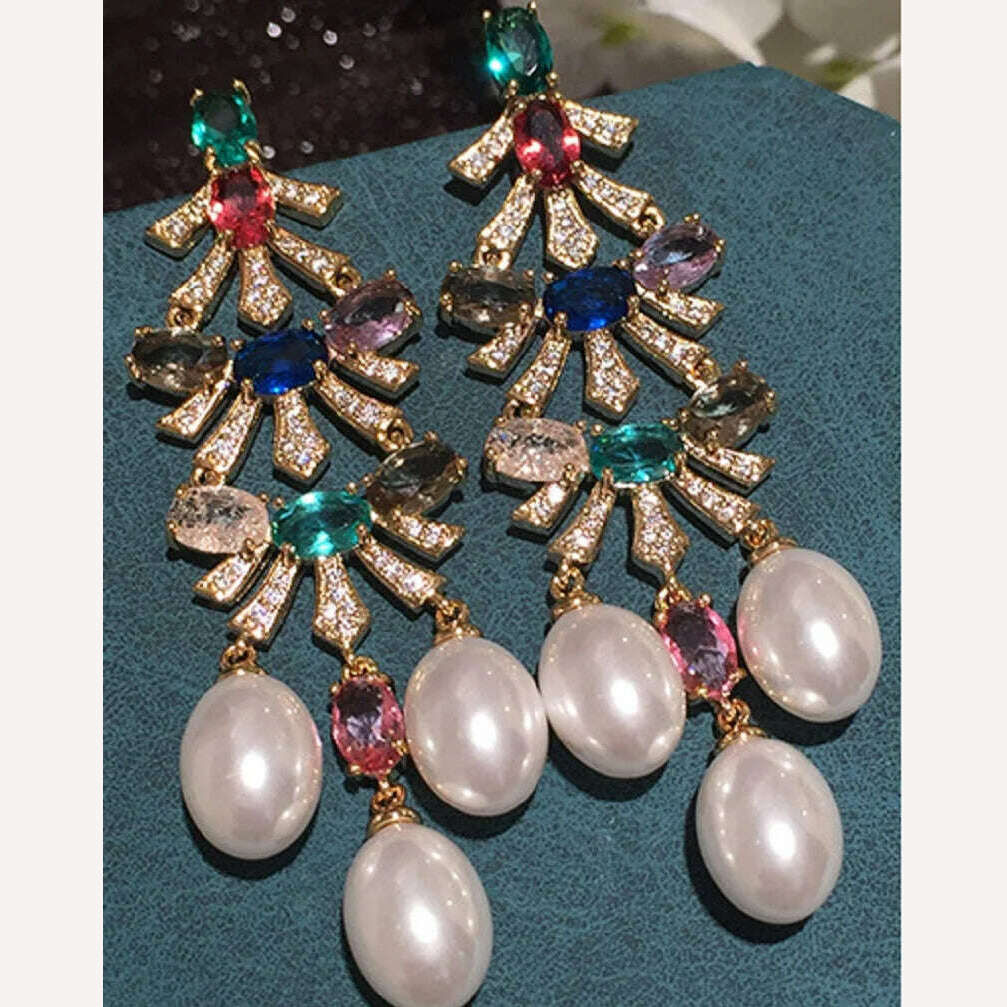 KIMLUD, Bilincolor Fashion Tassel Flower Pearl Earrings for Women, KIMLUD Womens Clothes