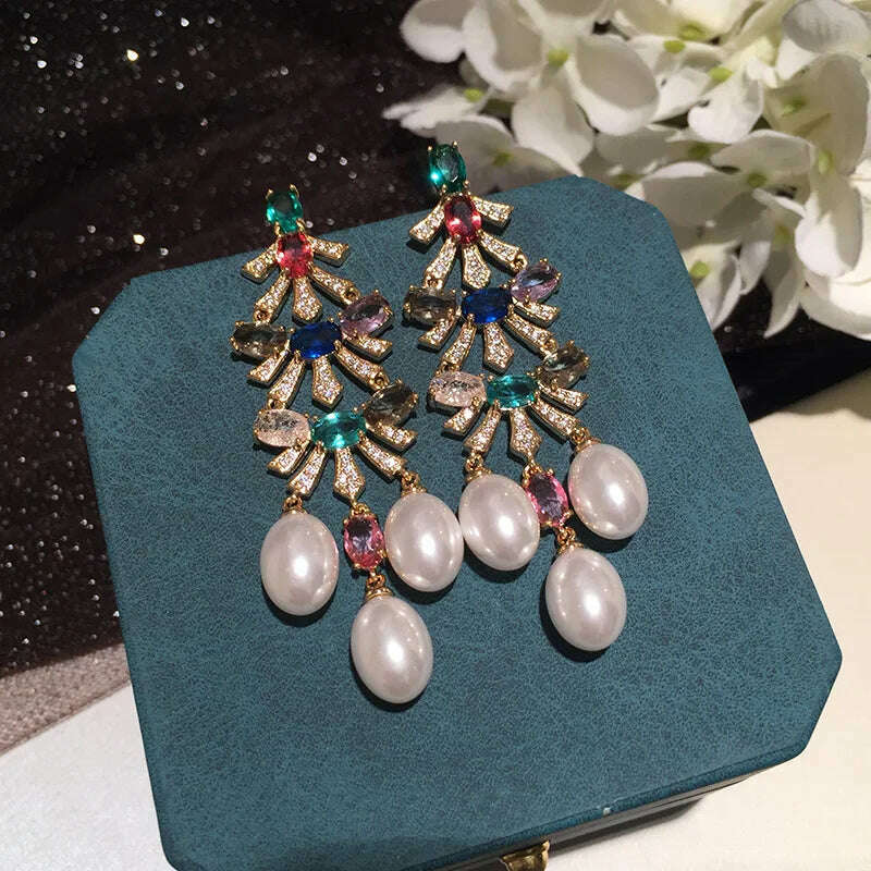 KIMLUD, Bilincolor Fashion Tassel Flower Pearl Earrings for Women, MULTI, KIMLUD Womens Clothes