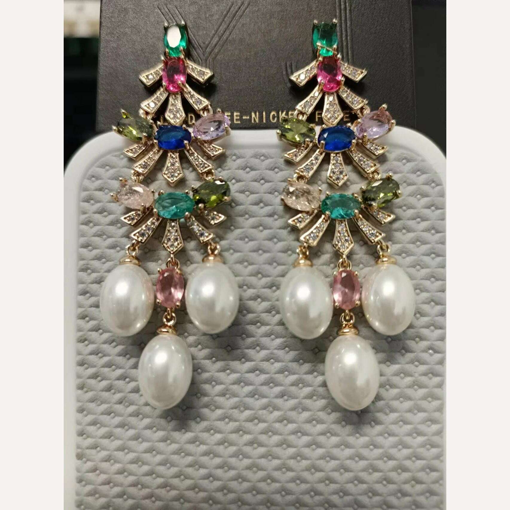 KIMLUD, Bilincolor Fashion Tassel Flower Pearl Earrings for Women, KIMLUD Womens Clothes