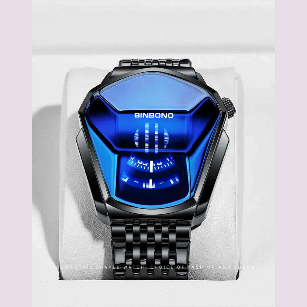 KIMLUD, BINBOND Fashion Luxury Unique Military Motorcycle Stainless Steel Business Sports Men's Golden Watch Style Concept With box, KIMLUD Womens Clothes