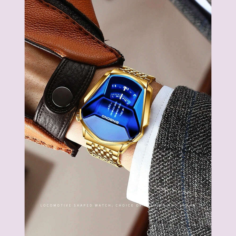 KIMLUD, BINBOND Fashion Luxury Unique Military Motorcycle Stainless Steel Business Sports Men's Golden Watch Style Concept With box, KIMLUD Womens Clothes