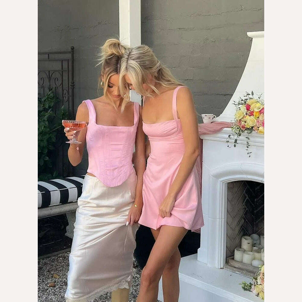 Birthday Dress For Women A-Line Pink Dress Sexy Satin Holiday Party Dresses Mini Casual Spaghetti Strap Graduation Dress Stretch - KIMLUD