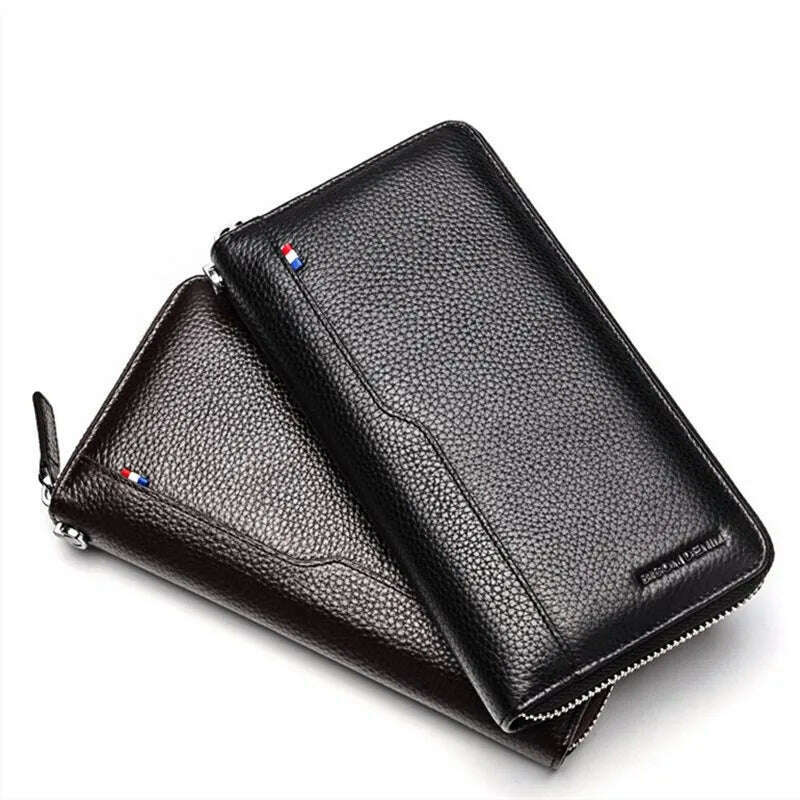 KIMLUD, BISON DENIM 100% Cow Leather Clutch Wallets for Men RFID Blocking Card Holder Wallet Coin Purse Long Phone Wallet W8226, KIMLUD Womens Clothes