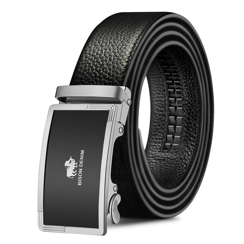 KIMLUD, BISON DENIM Genuine Leather Belts For Men Luxury Brand Cowskin Belt Male Casual Automatic Jeans Belt Strap Gift For Man N71347, N71347-1B / 115CM, KIMLUD Women's Clothes