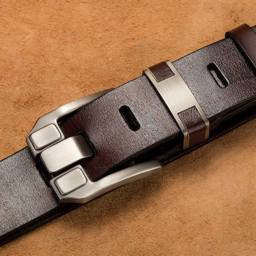 BISON DENIM Men Belt High Quality Genuine Leather Belts For Men Luxury Brand Vintage Pin Buckle Strap For Jeans Free Shipping - KIMLUD