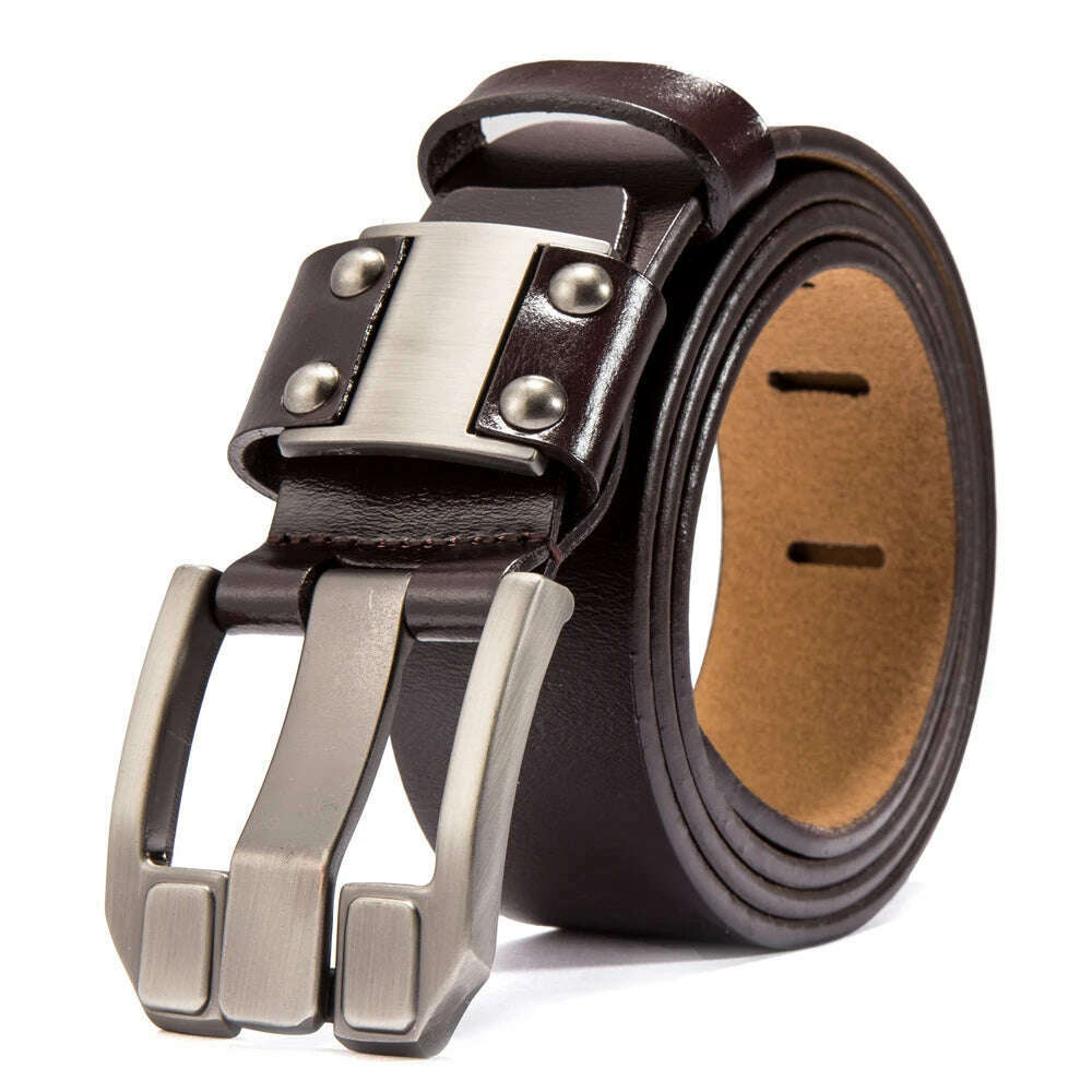 KIMLUD, BISON DENIM Men's Jeans Belts Pin Buckle Cowhide Genuine Leather Belts Vintage Brand Waistband Strap Belt For Men Male N71350, Coffee / 110cm, KIMLUD Women's Clothes