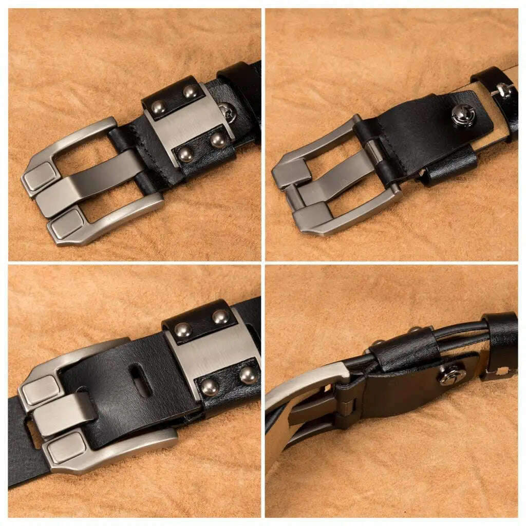 KIMLUD, BISON DENIM Men's Jeans Belts Pin Buckle Cowhide Genuine Leather Belts Vintage Brand Waistband Strap Belt For Men Male N71350, KIMLUD Women's Clothes