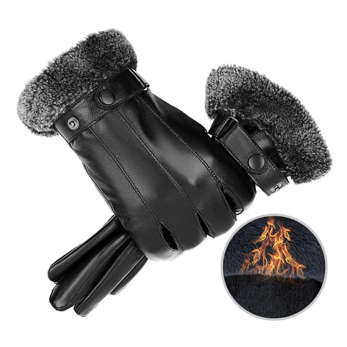 KIMLUD, BISON DENIM Winter Men's Gloves Sheepskin Genuine Leather Mittens Touch Screen Motorcycle Driving Riding Gloves For Men Women, KIMLUD Womens Clothes