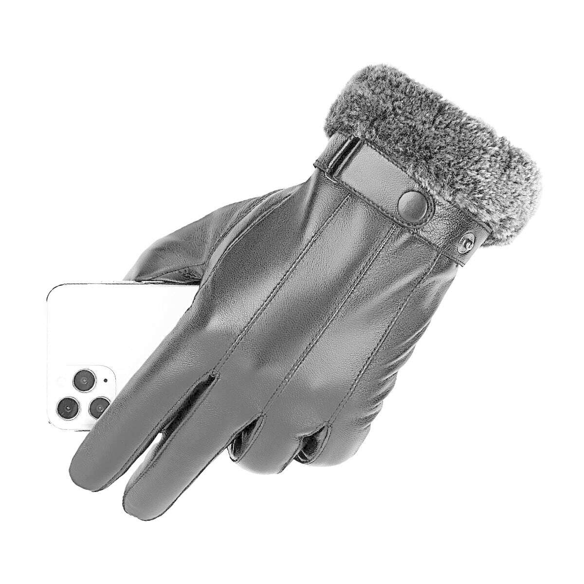 KIMLUD, BISON DENIM Winter Men's Gloves Sheepskin Genuine Leather Mittens Touch Screen Motorcycle Driving Riding Gloves For Men Women, KIMLUD Womens Clothes