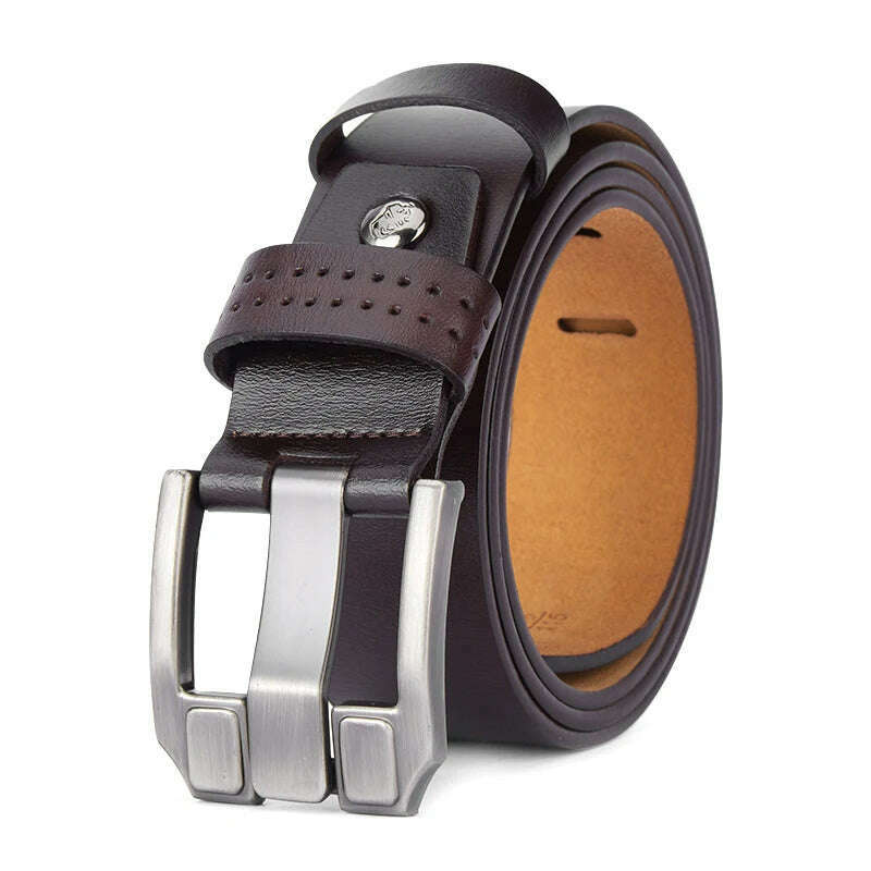 KIMLUD, BISONDENIM Men Belt Male High Quality Leather Belt Men Male Genuine Leather Strap Luxury Pin Buckle Fancy Vintage Jeans N71018, N71018-1CM / 120cm, KIMLUD Women's Clothes