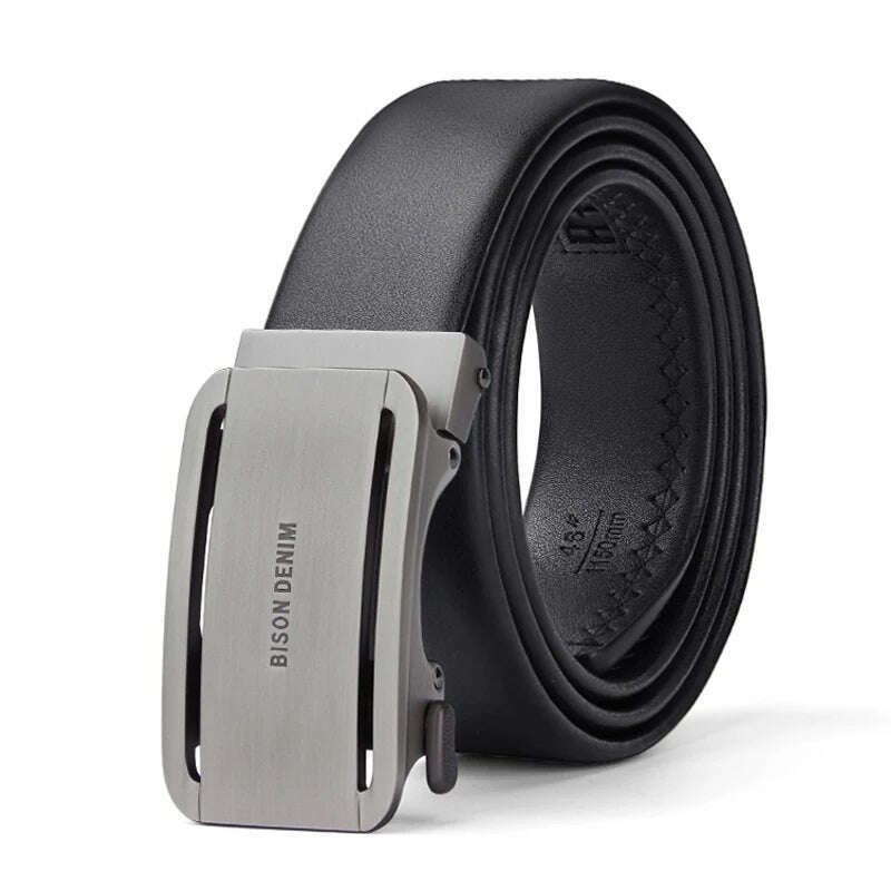 KIMLUD, BISONDENIM Mens Business Style Belt Black Strap Male Waistband Automatic Buckle Belts For Men Top Quality Girdle Belts For Jeans, black / 115cm, KIMLUD Women's Clothes