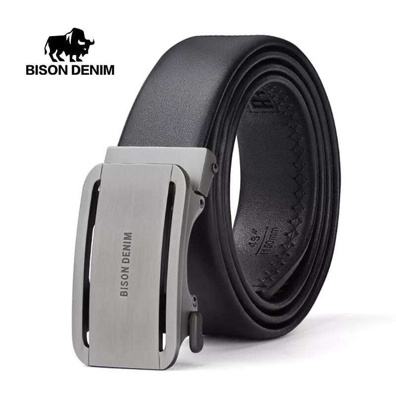 BISONDENIM Mens Business Style Belt Black Strap Male Waistband Automatic Buckle Belts For Men Top Quality Girdle Belts For Jeans - KIMLUD