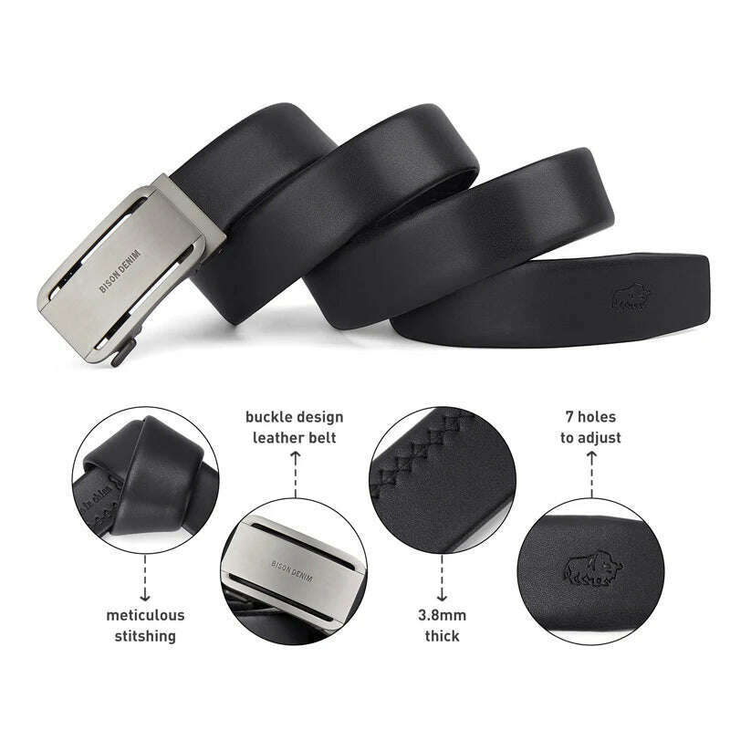 BISONDENIM Mens Business Style Belt Black Strap Male Waistband Automatic Buckle Belts For Men Top Quality Girdle Belts For Jeans - KIMLUD