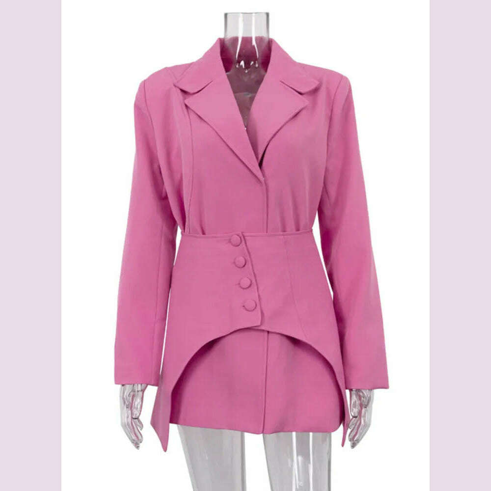 KIMLUD, BJTZ 2024 Women's Spring Design Sense French Style Pink West Dress Waist Cover Set Long Sleeve Loose Waist Slim Casual Coat, KIMLUD Womens Clothes