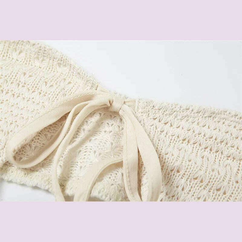 KIMLUD, BKLD 2024 Summer Clothes For Women New Sexy Lace-Up Hollow Out Knitted Dress Off The Shoulder Strapless Tube Dress Solid Color, KIMLUD Womens Clothes