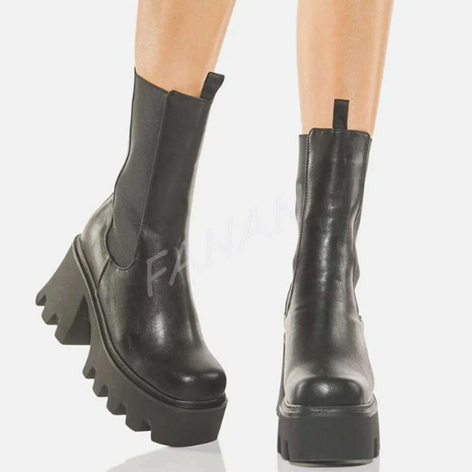 KIMLUD, Blacak Slip on Punk Boots Short Platform Chunky High Heel Shoes for Women High heel High Heels 2023 New Zapatos Para Mujere, 21 / 35, KIMLUD Womens Clothes