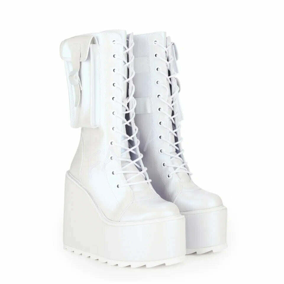 KIMLUD, Blacak Slip on Punk Boots Short Platform Chunky High Heel Shoes for Women High heel High Heels 2023 New Zapatos Para Mujere, 4 / 35, KIMLUD Womens Clothes