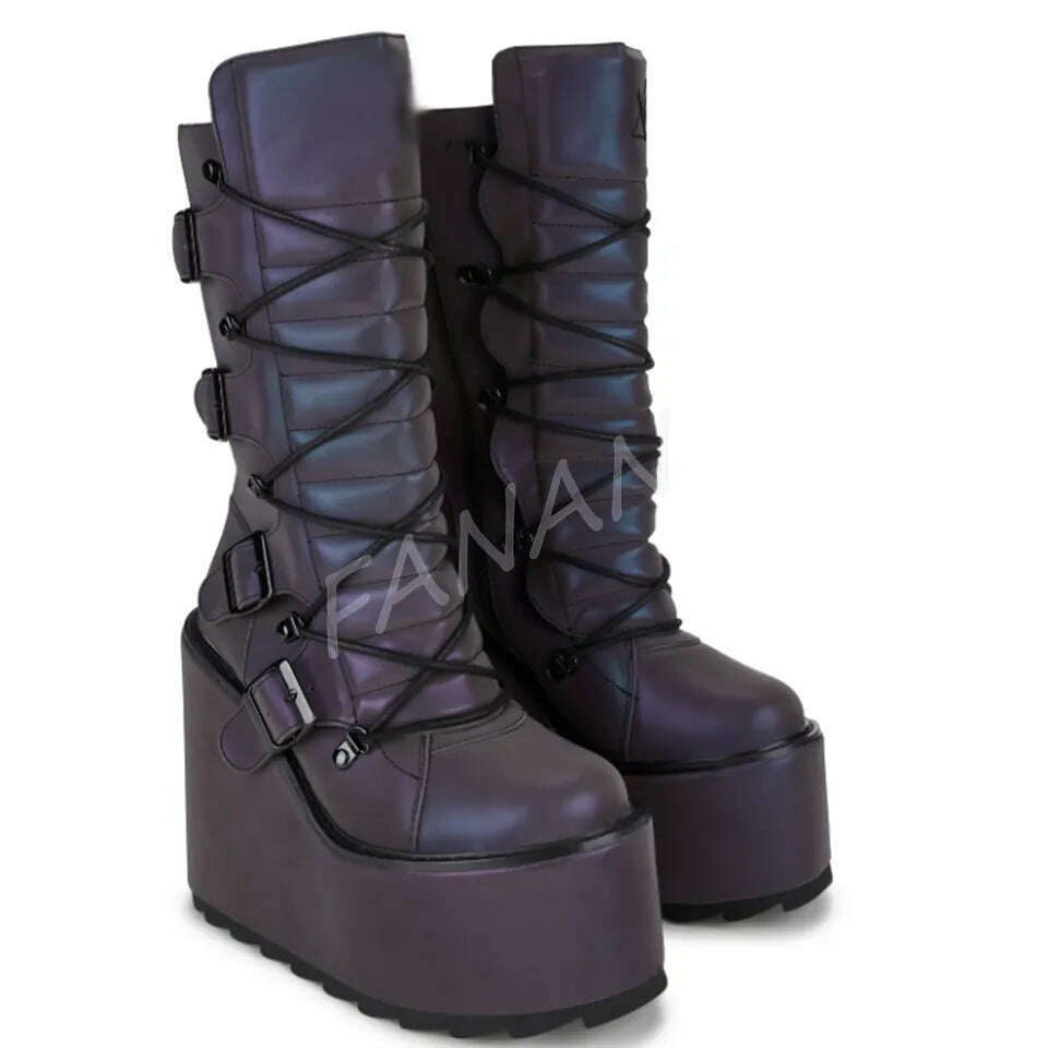 KIMLUD, Blacak Slip on Punk Boots Short Platform Chunky High Heel Shoes for Women High heel High Heels 2023 New Zapatos Para Mujere, 5 / 35, KIMLUD Womens Clothes