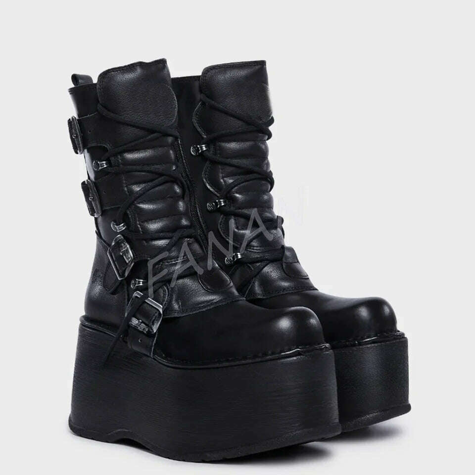 KIMLUD, Blacak Slip on Punk Boots Short Platform Chunky High Heel Shoes for Women High heel High Heels 2023 New Zapatos Para Mujere, 6 / 35, KIMLUD Womens Clothes