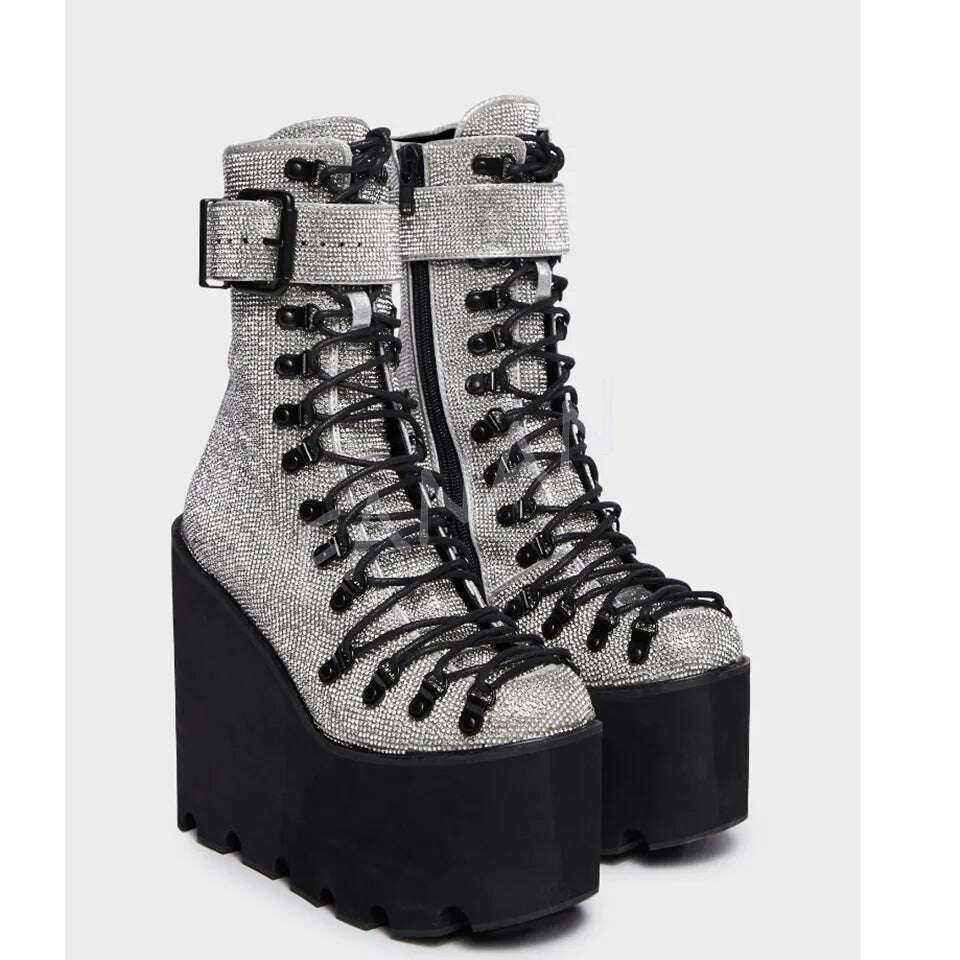 KIMLUD, Blacak Slip on Punk Boots Short Platform Chunky High Heel Shoes for Women High heel High Heels 2023 New Zapatos Para Mujere, 15 / 35, KIMLUD Womens Clothes