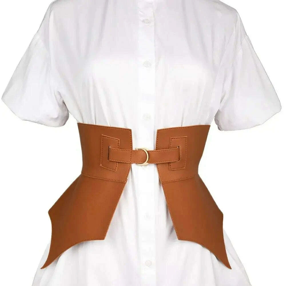 Black Brown Irregular Pu Leather Long Wide Belt Punk Style Women Fashion Autumn Winter Waistband Corset Belt