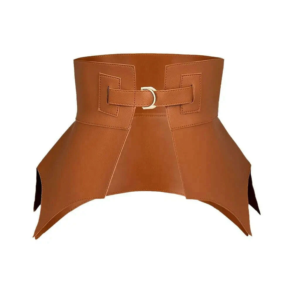 Black Brown Irregular Pu Leather Long Wide Belt Punk Style Women Fashion Autumn Winter Waistband Corset Belt