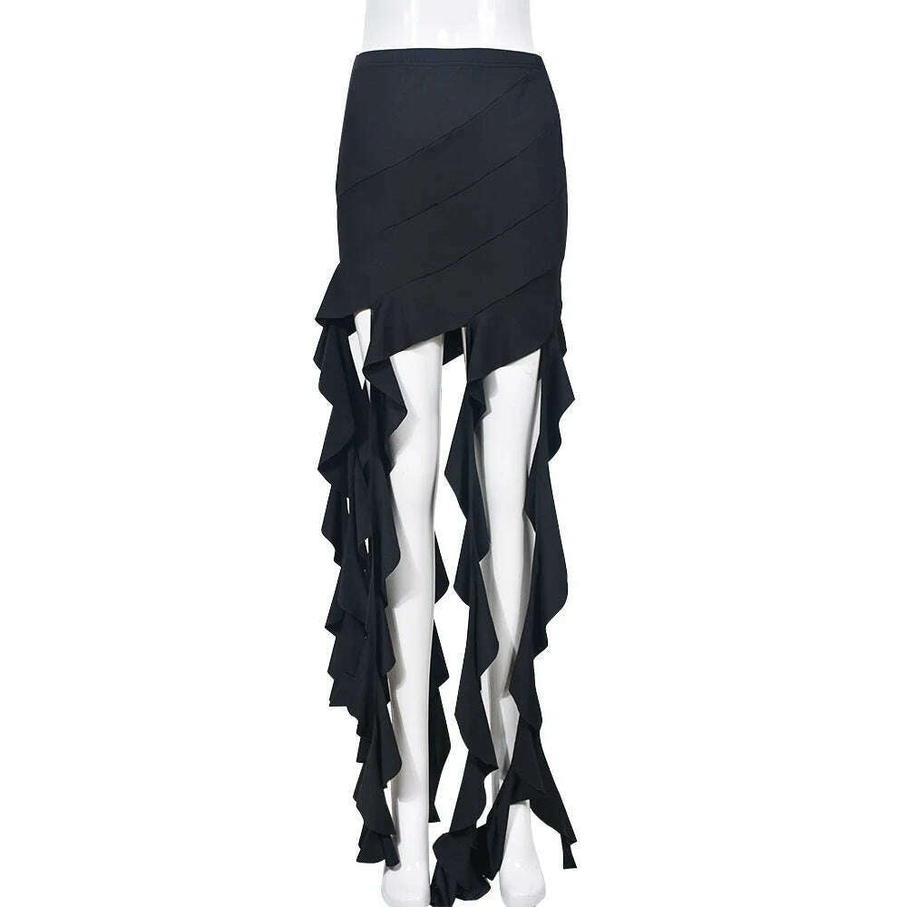 KIMLUD, Black Elegant Fashion Slim Fit Tassel Mini Skirt Streetwear Sexy High Waist Stretch Ribbon Bodycon Skirts 2023Summer Y2K Clothes, KIMLUD Womens Clothes
