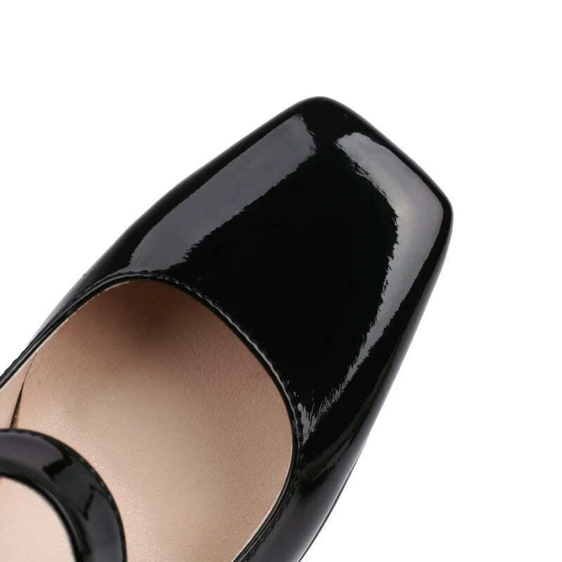 KIMLUD, Black Pink White Women High Heel Shoes Platform Thick High Heel Ladies Pumps PU Leather Square Toe Buckle Shallow Women's Shoes, KIMLUD Women's Clothes