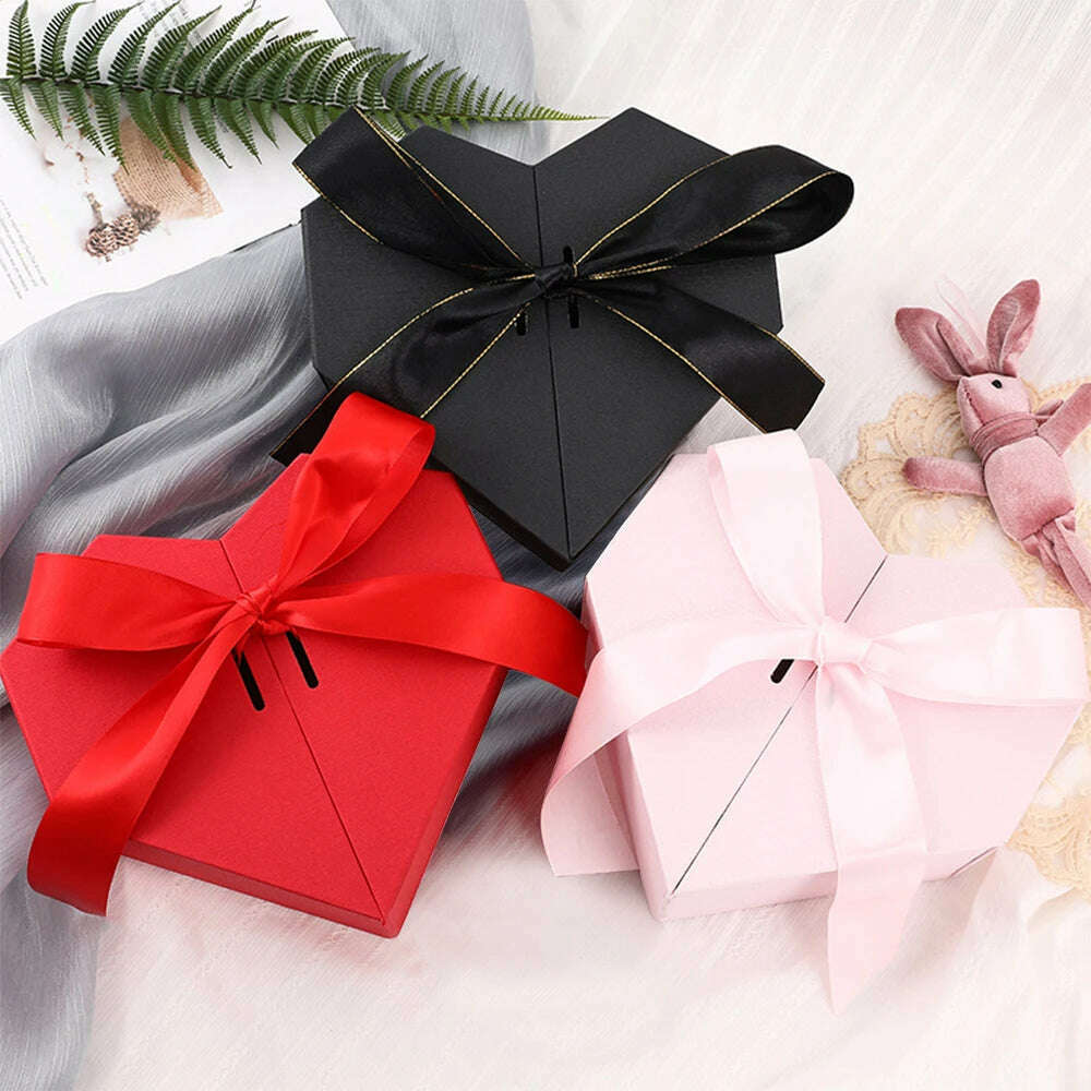 KIMLUD, Black Red Heart Shaped Gifts Box With Bows Valentines Day Presents Packaing Boxes Anniversary Surprise Gifts Wedding Decorations, KIMLUD Women's Clothes