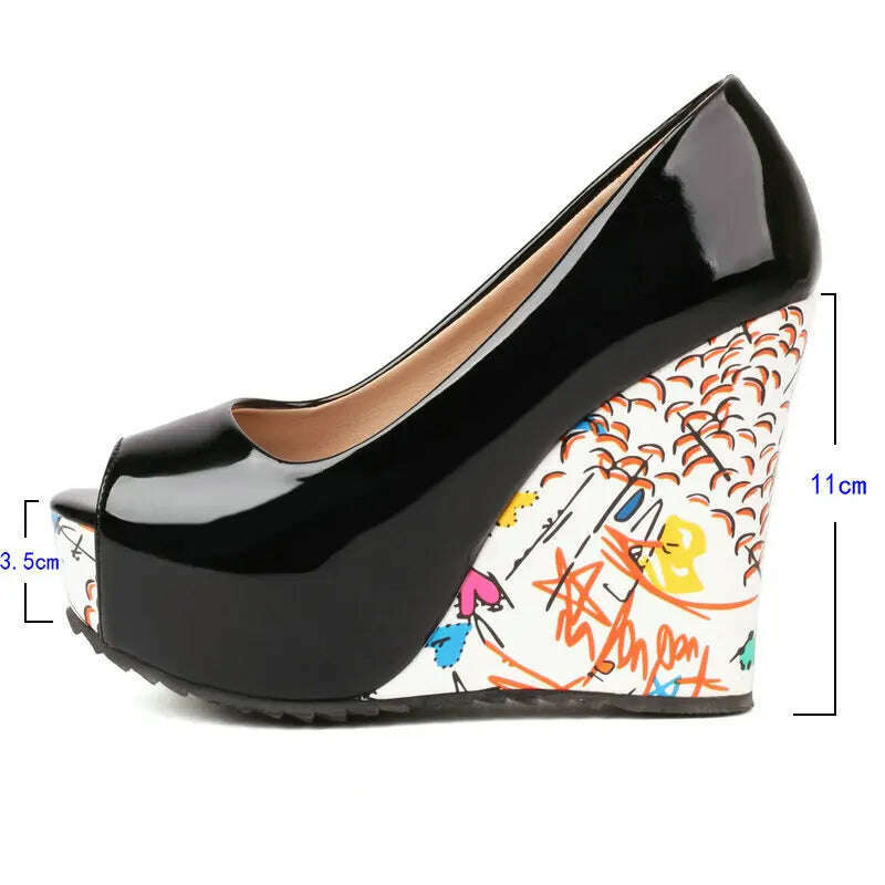 KIMLUD, Black Red White Women High Heel Shoes Platform Wedges High Heel Ladies Pumps Patent PU Leather Fashion Dress Women's Shoes, KIMLUD Women's Clothes