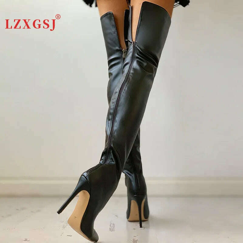 KIMLUD, Black Sexy Over The Knee Boots For Women High Heels Shoes Ladies Thigh High Boots 2023 Winter Big Size 47 Long Boots Female Shoe, KIMLUD Womens Clothes