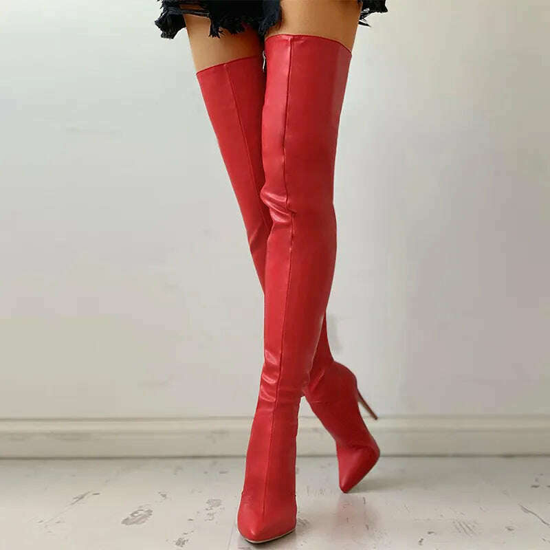 KIMLUD, Black Sexy Over The Knee Boots For Women High Heels Shoes Ladies Thigh High Boots 2023 Winter Big Size 47 Long Boots Female Shoe, Red / 34, KIMLUD Womens Clothes