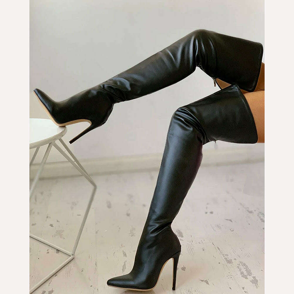 KIMLUD, Black Sexy Over The Knee Boots For Women High Heels Shoes Ladies Thigh High Boots 2023 Winter Big Size 47 Long Boots Female Shoe, Black / 34, KIMLUD Womens Clothes