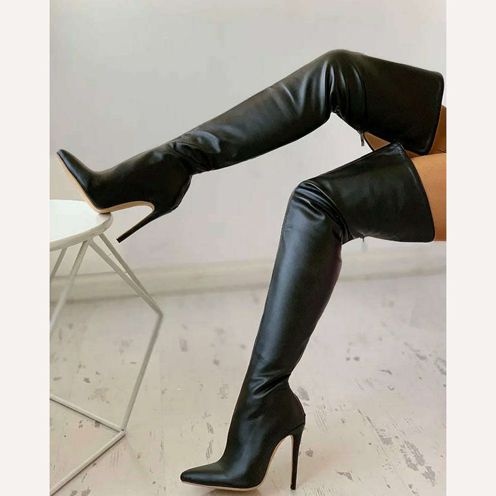 KIMLUD, Black Sexy Over The Knee Boots For Women High Heels Shoes Ladies Thigh High Boots 2023 Winter Big Size 47 Long Boots Female Shoe, KIMLUD Womens Clothes