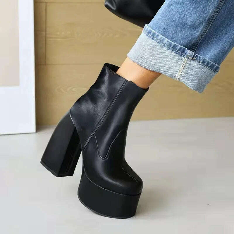 KIMLUD, Black Thick Heels Elastic Micro Knee High Boots For Women Punk Style Autumn Winter Chunky Platform High Boots Party Shoes Ladies, black short barrel / 35, KIMLUD Womens Clothes