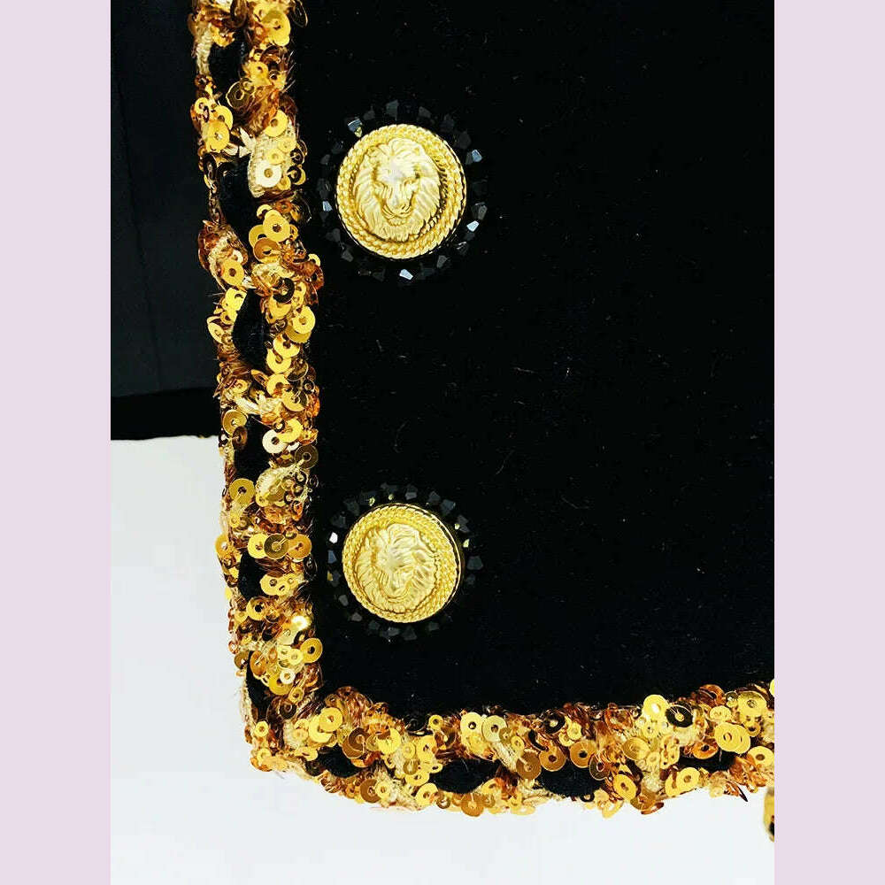 Black Velvet Jacket Women 2024 New Designer Beaded Sequins Chain Velvet Short Cardigan Coat New in Outerwears Jackets Blazer - KIMLUD