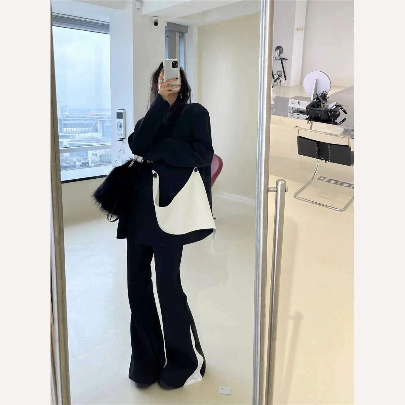 Black white contrast color detachable patchwork Blazer for women fashion Vintage loose irregular suit jacket coats Y4834 - KIMLUD