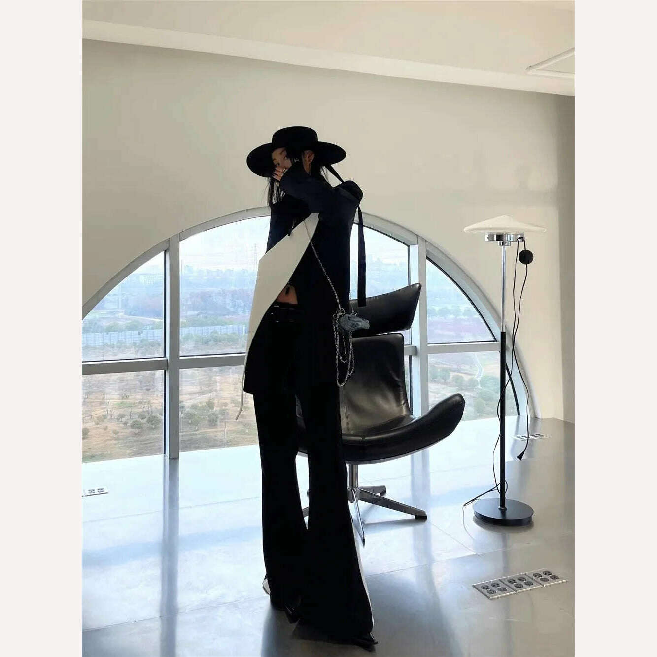 Black white contrast color detachable patchwork Blazer for women fashion Vintage loose irregular suit jacket coats Y4834 - KIMLUD