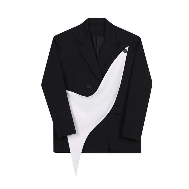 KIMLUD, Black white contrast color detachable patchwork Blazer for women fashion Vintage loose irregular suit jacket coats Y4834, blazer / M, KIMLUD Womens Clothes