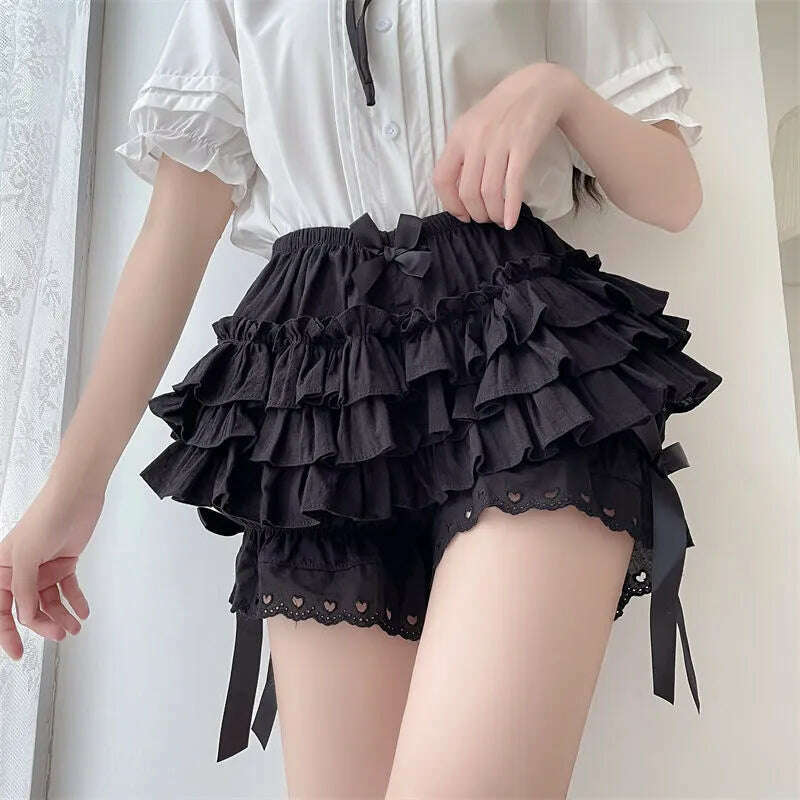 KIMLUD, Black White Ruffle Knickers Women Kawaii Pumpkin Panties Cute Lace Bowknot Lolita Safety Shorts Pants Vintage Victorian Bloomers, Black / M (50kg-55kg), KIMLUD Womens Clothes