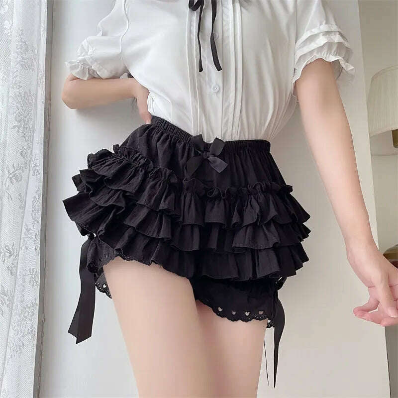 KIMLUD, Black White Ruffle Knickers Women Kawaii Pumpkin Panties Cute Lace Bowknot Lolita Safety Shorts Pants Vintage Victorian Bloomers, KIMLUD Womens Clothes