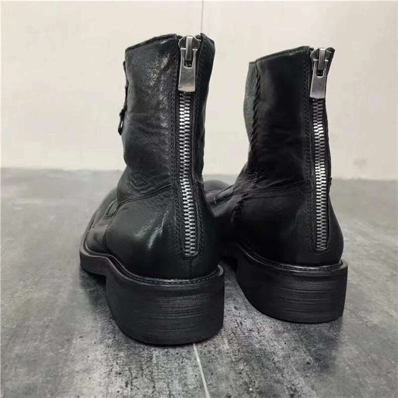 KIMLUD, Black&amp; Street Exclusive Handmade Jul 22ss  Personalized Washed Leather Weave Shoelace Big Toe Boots, KIMLUD Womens Clothes