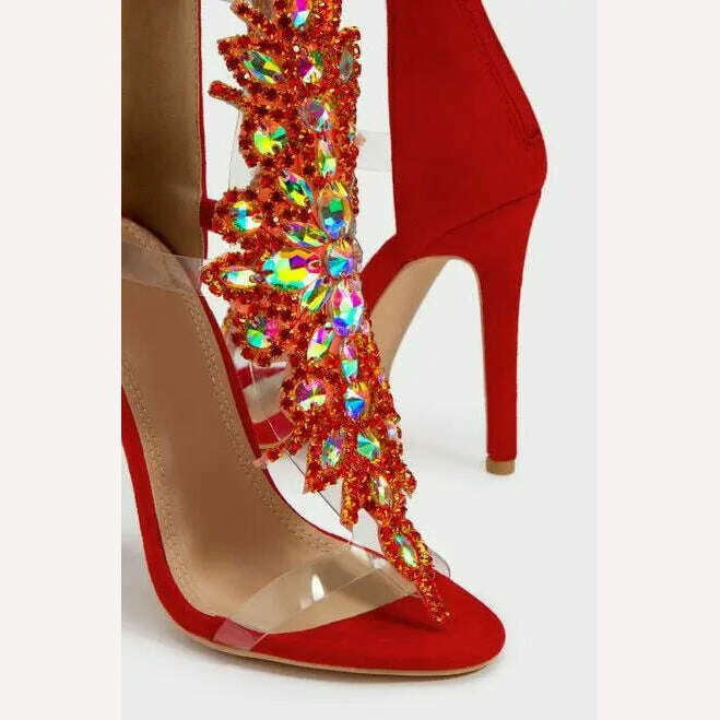 Bling Bling Crystal PVC High Heels Sandals Open Toe Rhinestone Wrap Wedding Pumps Gladiator Woman Glitter Sandals Zapatillas - KIMLUD