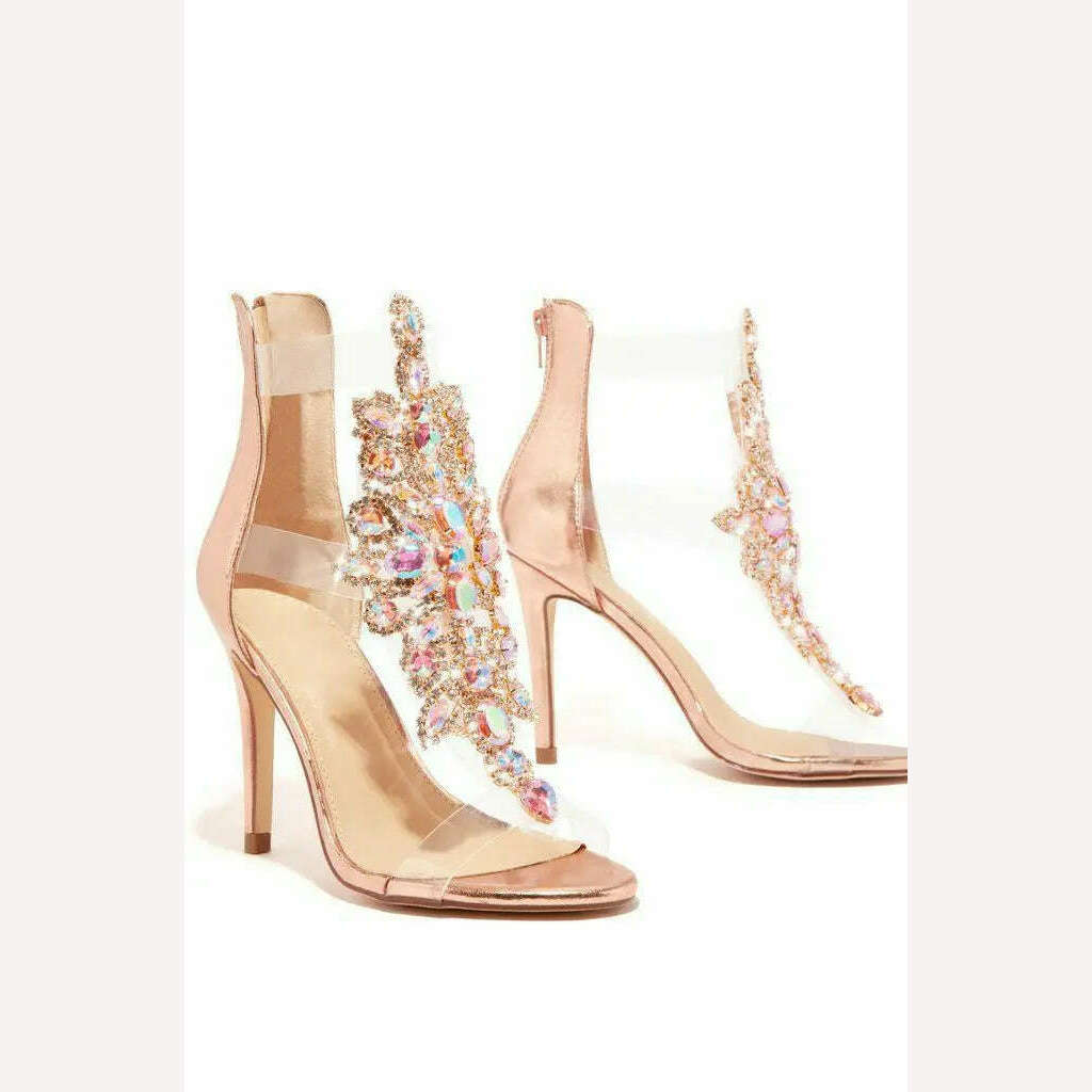 Bling Bling Crystal PVC High Heels Sandals Open Toe Rhinestone Wrap Wedding Pumps Gladiator Woman Glitter Sandals Zapatillas - KIMLUD