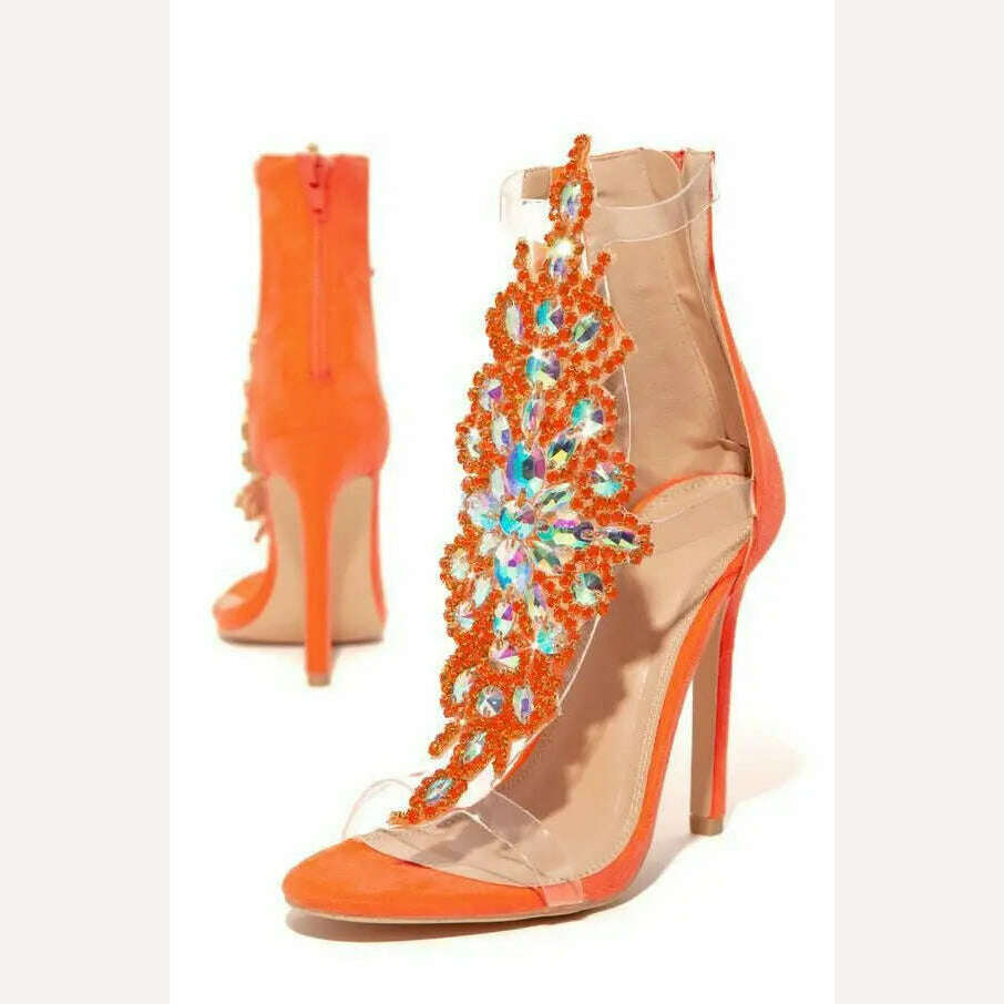 Bling Bling Crystal PVC High Heels Sandals Open Toe Rhinestone Wrap Wedding Pumps Gladiator Woman Glitter Sandals Zapatillas - KIMLUD