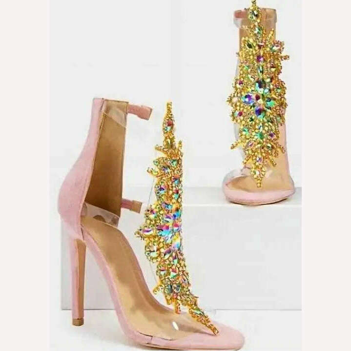 Bling Bling Crystal PVC High Heels Sandals Open Toe Rhinestone Wrap Wedding Pumps Gladiator Woman Glitter Sandals Zapatillas - KIMLUD