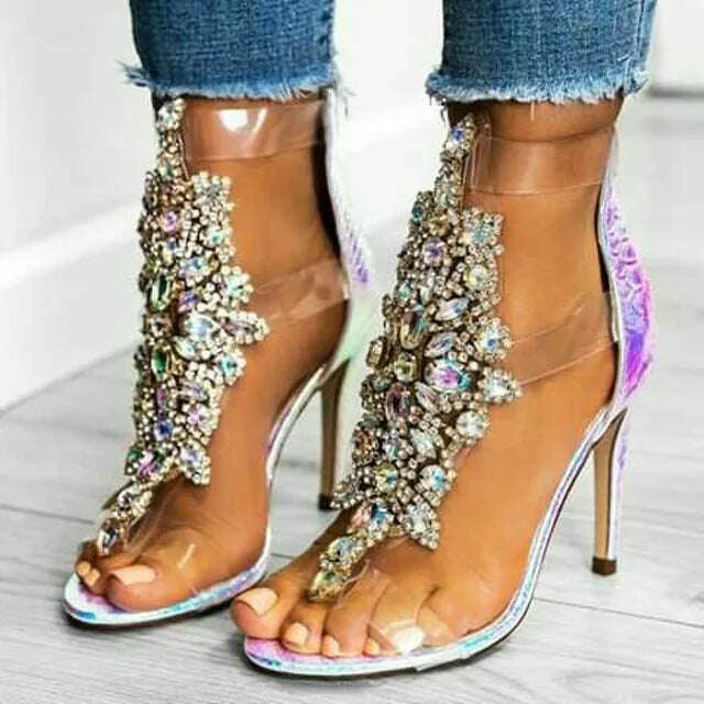 Bling Bling Crystal PVC High Heels Sandals Open Toe Rhinestone Wrap Wedding Pumps Gladiator Woman Glitter Sandals Zapatillas - KIMLUD