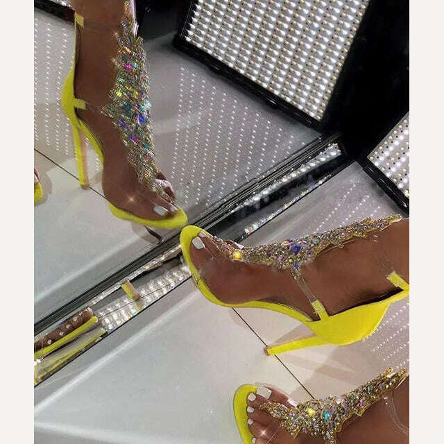 Bling Bling Crystal PVC High Heels Sandals Open Toe Rhinestone Wrap Wedding Pumps Gladiator Woman Glitter Sandals Zapatillas - KIMLUD