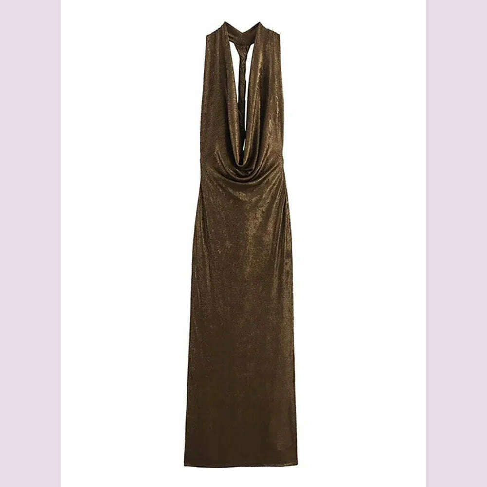 Bling Glitter Women Halter Maxi Dress Sexy V Neck Backless Lady Long Dresses Party Evening Birthday Clothes Elegant Prom Vestido - KIMLUD